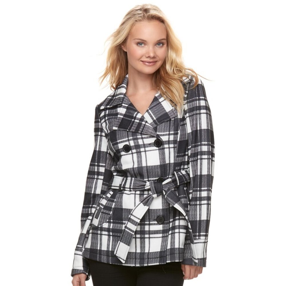Juniors' J-2 Print Double Breasted Coat Size:S